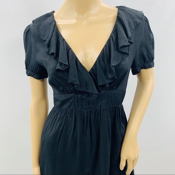 ASOS Black Wrap Dress with Ruffle Neck Line - Picture 4 of 11